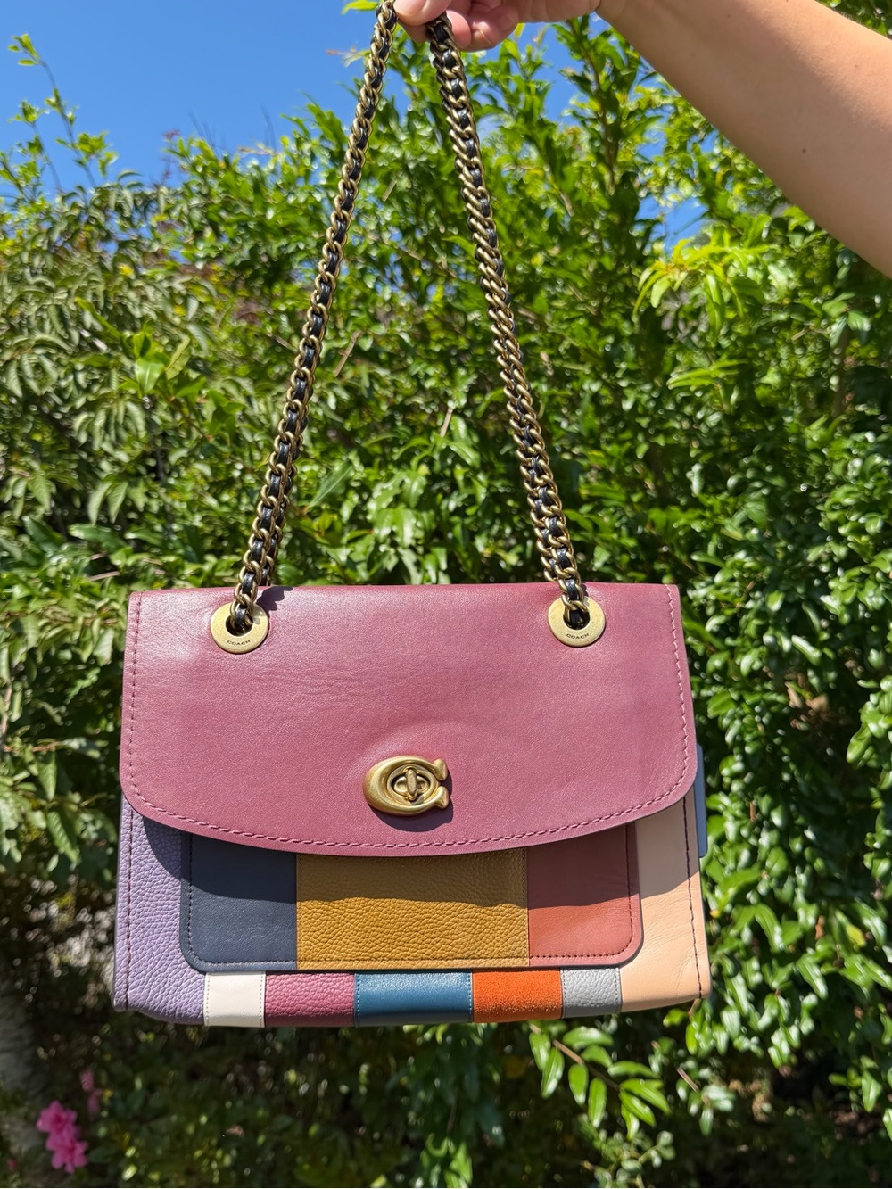 Coach Patchwork Stripe Parker Shoulder Bag In Colorblock Leather 76085